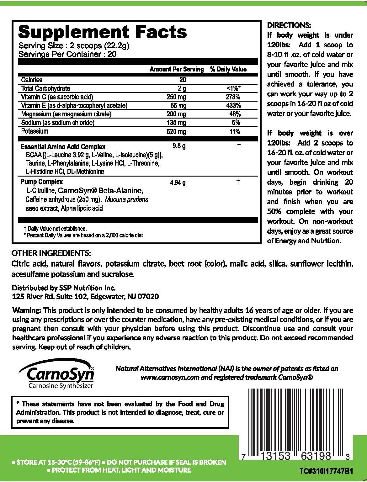 SSP NUTRITION PRE Workout Formula (VIP Item)