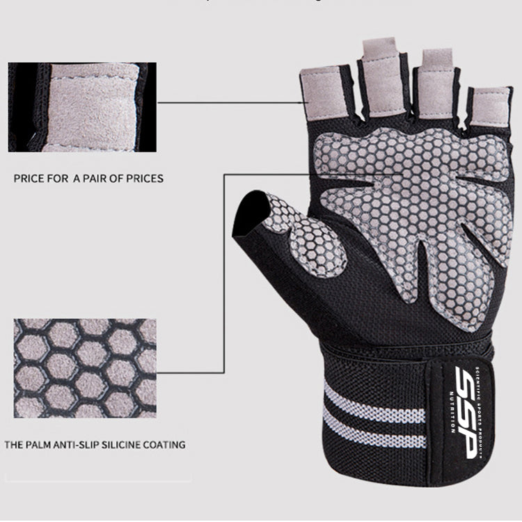 Anti Slip Pro Wrist Wrap Weightlifting Gloves with Vented Cushioned Leather Palm