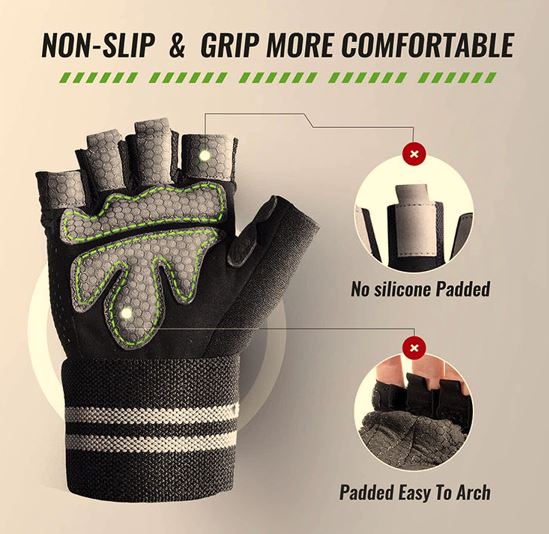 Anti Slip Pro Wrist Wrap Weightlifting Gloves with Vented Cushioned Leather Palm