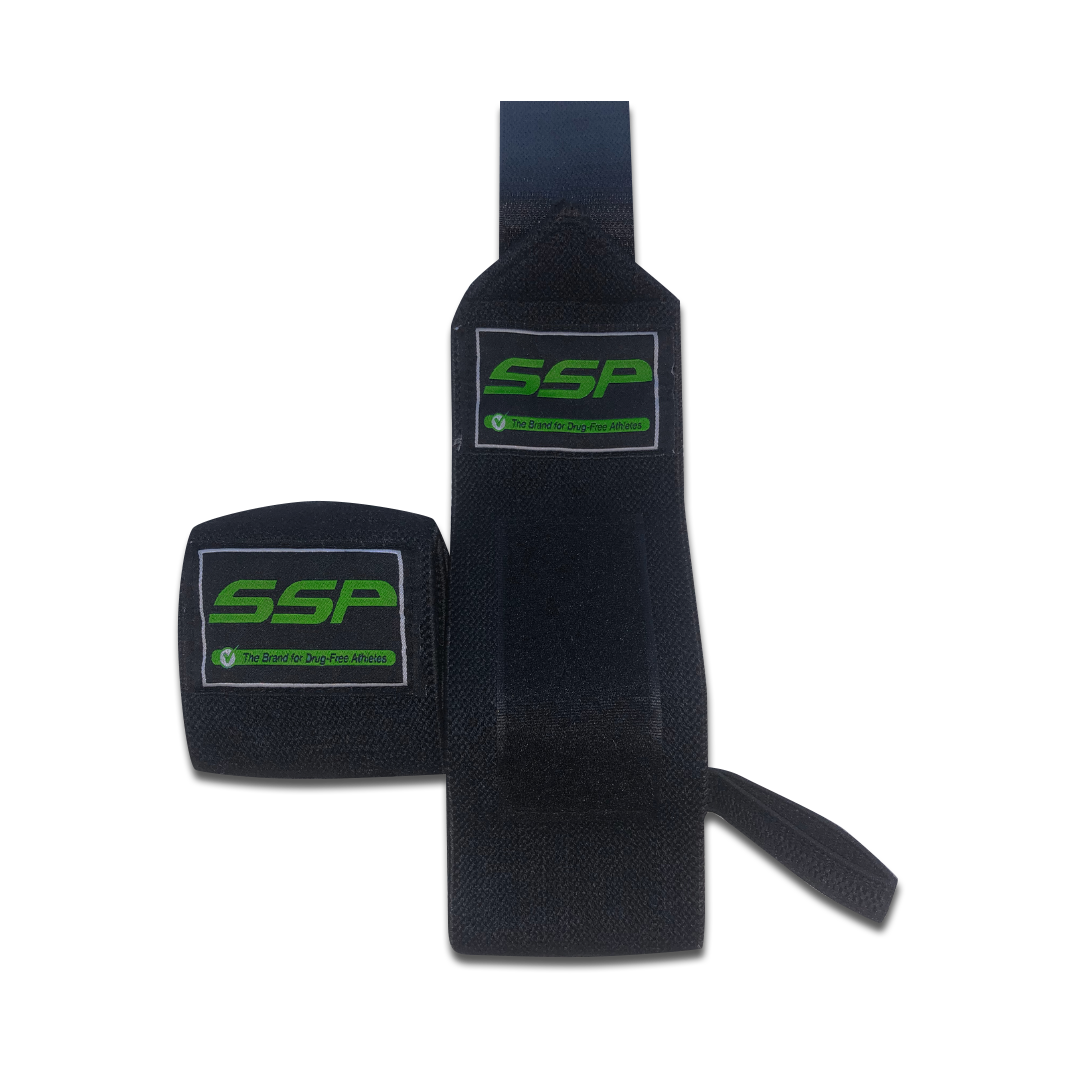 SSP Competition Grade Jet Black Wrist Wraps, 18" w/ Heavy Duty Thumb Loop