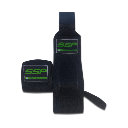SSP Competition Grade Jet Black Wrist Wraps, 18" w/ Heavy Duty Thumb Loop